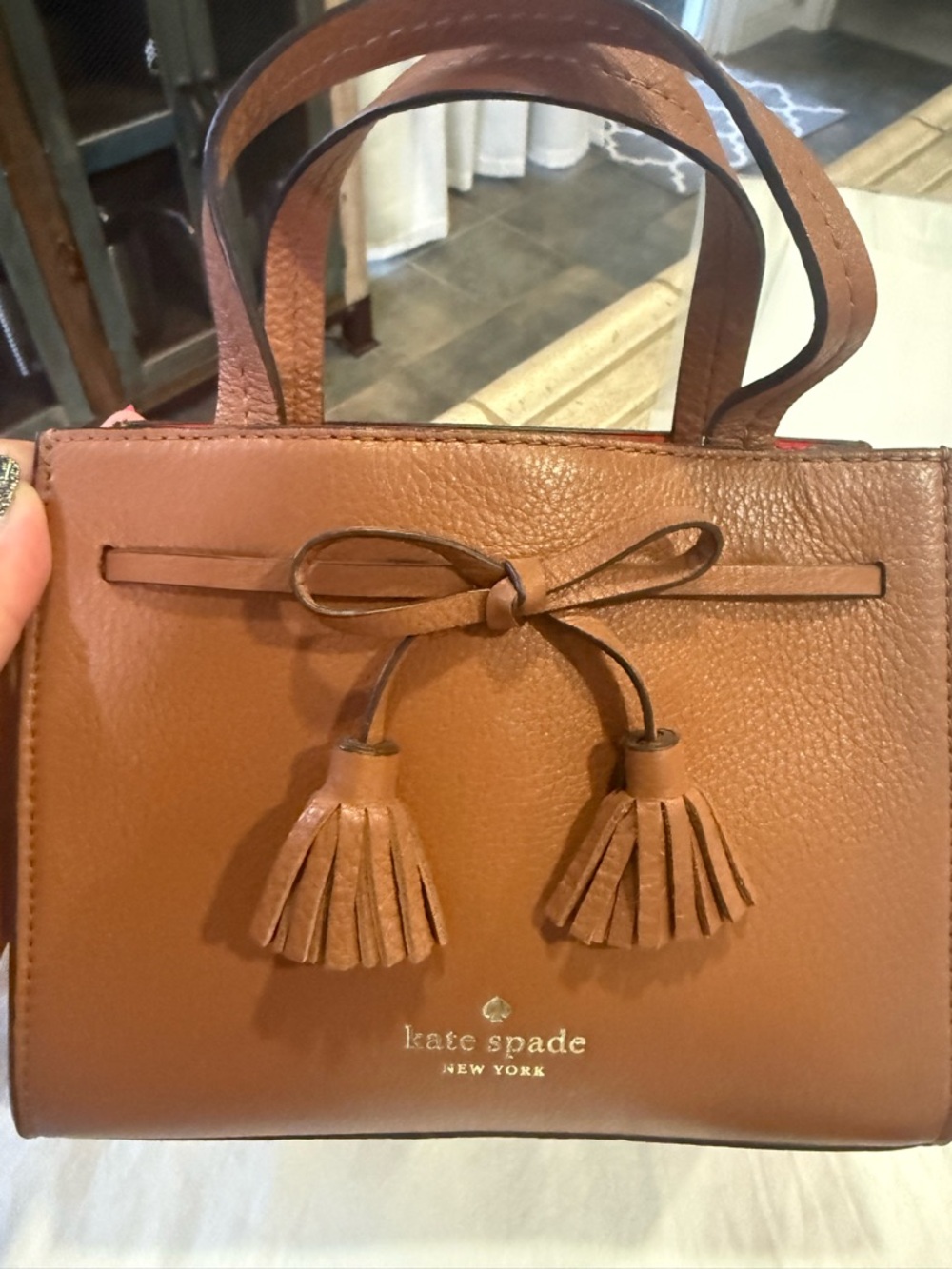 kate spade brown leather satchel with tassel bow - Picture 3 of 10